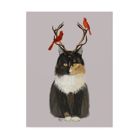 Fab Funky 'Tortoiseshell Cat, Antlers And Red Birds' Canvas Art,35x47